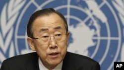 Sekjen PBB Ban Ki-moon dalam suatu konferensi pers di Jenewa (Foto: dok).