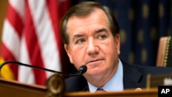 FILE - House Foreign Affairs Committee Chairman Ed Royce, R-Calif., listens to the testimony during a hearing on Capitol Hill, April 9, 2014. Royce says establishment of an international war crimes tribunal would let the Syrian people that they are not alone. 