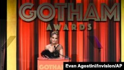 FILE - Actress-singer Jennifer Lopez presents the Best Actor Award at the Independent Filmmaker Project's 29th Annual IFP Gotham Awards at Cipriani Wall Street, in New York, Dec. 2, 2019.