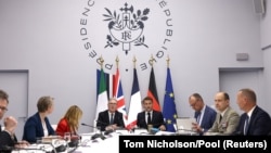 British Prime Minister Keir Starmer and French President Emmanuel Macron co-host a multinational virtual summit at the Elysee Presidential Palace, in Paris, France, on April 17, 2026.