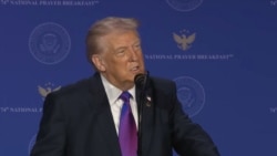 5일 워싱턴에서 열린 국가조찬기도회에서 도널드 트럼프 대통령이 연설하고 있다.