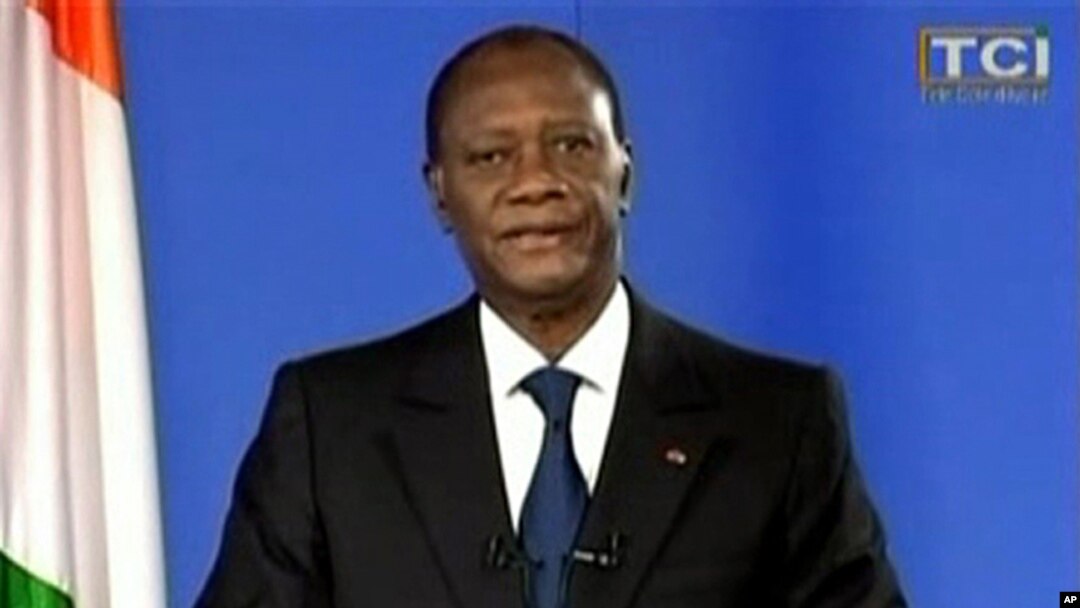 April 11, 2011: A still image from footage of Ivory Coast's presidential claimant Alassane Outtara addressing the nation, after Gbagbo was captured. Ouattara called for peace after his rival was arrested, and said his wife and aides who have been detained