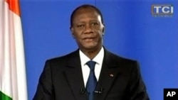 April 11, 2011: A still image from footage of Ivory Coast's presidential claimant Alassane Outtara addressing the nation, after Gbagbo was captured. Ouattara called for peace after his rival was arrested, and said his wife and aides who have been detained