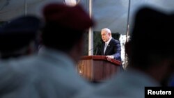 Imagen de archivo del primer ministro israelí, Benjamin Netanyahu, habla en una ceremonia estatal en memoria de Zeev Jabotinsky, fundador del movimiento sionista revisionista, en medio del actual conflicto entre Israel y Hamas en Jerusalén, el 4 de agosto de 2024.