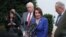 U.S. House Speaker Nancy Pelosi (D-CA) walks out with Senate Minority Leader Chuck Schumer (D-NY) and House Majority Leader Steny Hoyer (D-MD) to speak with reporters after meeting with President Trump at the White House in Washington, Oct. 16, 2019.