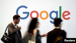 FILE - The logo of Google is pictured during the Viva Tech start-up and technology summit in Paris, France, May 25, 2018. 