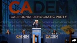Democratic presidential candidate Sen. Bernie Sanders speaks during the 2019 California Democratic Party State Organizing Convention in San Francisco, June 2, 2019.