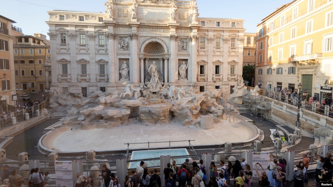 Rome unveils a pool to collect tourists' coins and wishes as the Trevi Fountain undergoes maintenance work, October 31, 2024.