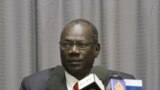 FILE - In this Jan. 5, 2014, photo, South Sudan's information minister, Michael Makuei, attends a press conference in Addis Ababa, Ethiopia.