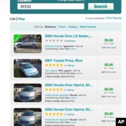The website for car sharing service, Getaround.com, lists the personal vehicles available for hourly rental.