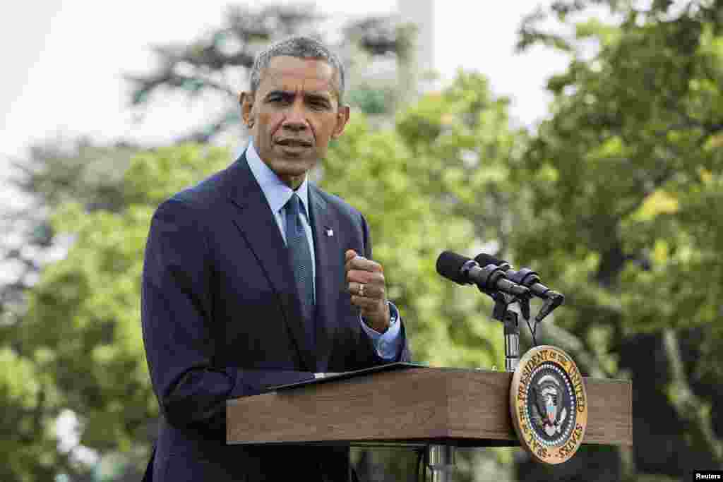 President Barack Obama speaks about new sanctions imposed on Russia in Washington, DC, July 29, 2014.