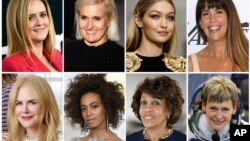 This combination photo shows comedian Samantha Bee, Italian designer Maria Grazia Chiuri, model Gigi Hadid, director Patty Jenkins, actress Nicole Kidman, singer Solange Knowles, Rep. Maxine Waters and astronaut Peggy Whitson, who are among Glamour’s Women of the Year Honorees. 