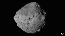 This undated image made available by NASA shows the asteroid Bennu from the OSIRIS-REx spacecraft.