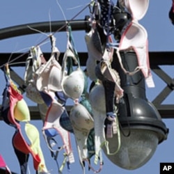 Bras hanging across the Hot Metal Bridge over the Monongahela River were part of an October breast Cancer awareness campaign. Aerie, a bra company, had the steel bridge draped in thousands of bras to heighten awareness of breast cancer. The company said i