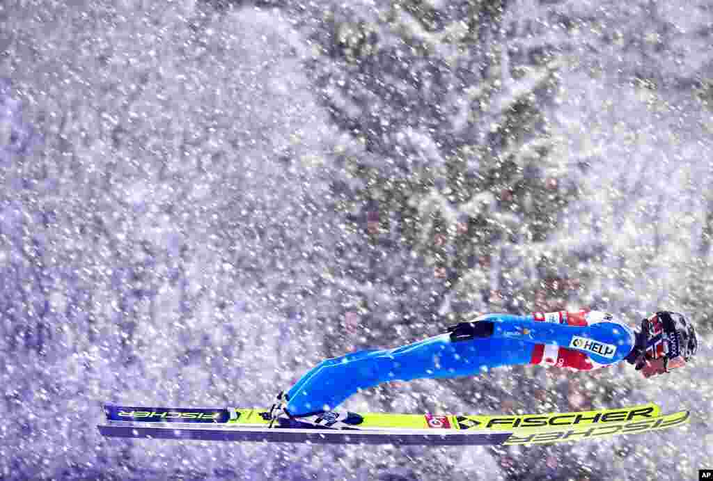 Norway&#39;s Robert Johansson competes during the WSC Men&#39;s Large Hill Individual HS137 jumping event at the FIS Nordic World Ski Championships in Oberstdorf, Germany.