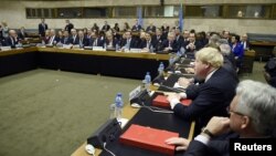 European foreign ministers attend the Cyprus reunification talks at the United Nations in Geneva, Switzerland, Jan. 12, 2017.