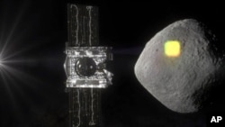 FILE - This artist's rendering made available by NASA in July 2016 shows the mapping of the near-Earth asteroid Bennu by the OSIRIS-REx spacecraft. 