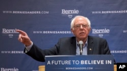 Democratic presidential candidate Sen. Bernie Sanders of Vermont speaks to reporters after a campaign event, in the Queens borough of New York, April 9, 2016.