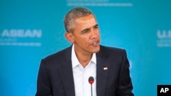 FILE - President Barack Obama speaks at the plenary session meeting of ASEAN at Sunnylands in Rancho Mirage, CA, Feb. 15, 2016. Opposition lawmakers demanded Maruyama resign over the comments.