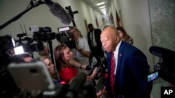 House Committee on Oversight and Reform Chairman Rep. Elijah Cummings, D-Md., speaks to members of the media before Acting Secretary of Homeland Security Kevin McAleenan appears before a hearing on Capitol Hill in Washington, July 18, 2019. 