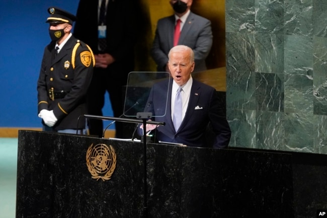 美国总统拜登2022年9月21日在纽约联合国第76届大会上发表讲话。