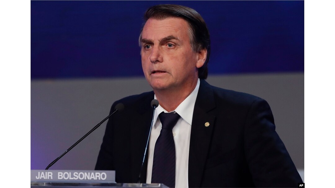 Jair Bolsonaro, who is running for president from the National Social Liberal Party, attends a presidential debate in Sao Paulo, Brazil, Aug. 9, 2018. Brazil will hold general elections on Oct. 7.