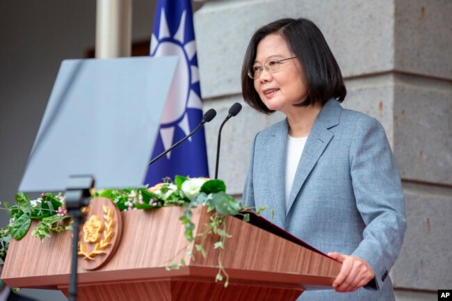 台湾总统府公布的照片显示蔡英文发表开始第二届任期的总统就职演说。(2020年5月20日)