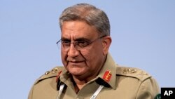 FILE - Chief of Pakistani Army staff, Qamar Javed Bajwa, speaks at the Security Conference in Munich, Germany, Feb. 17, 2018. 