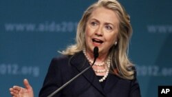 Secretary of State Hillary Rodham Clinton speaks at the XIX International AIDS Conference, July 23, 2012, in Washington.