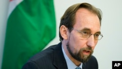 FILE - Jordan's ambassador to the United Nationas, Prince Zeid Raad al-Hussein, speaks to the media during a news conference in New York. 