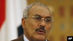 Yemeni President Ali Abdullah Saleh speaks during a media conference in Sana'a, March 18, 2011