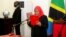 Tanzania's new President Samia Suluhu Hassan takes oath of office March 19, 2021, following the death of her predecessor John Pombe Magufuli, at State House in Dar es Salaam.