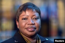 FILE - Fatou Bensouda, Prosecutor of the International Criminal Court (ICC), poses for pictures at the European Council in Brussels, Belgium, Jan. 26, 2017.