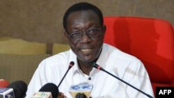 FILE - Burkina Faso's former president Blaise Compaoré speaks during a press conference in Ouagadougou, Sept. 30, 2016.