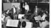 From left Eleazar de Carvalho, Serge Koussevitzky, Irwin Hoffman, Leonard Bernstein with TMC Fellows in this 1948 photo (Photo by Howard S. Babbitt Jr.)