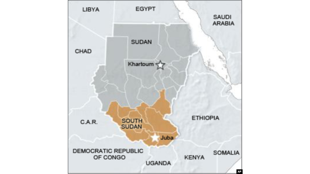 Map of Sudan and South Sudan.