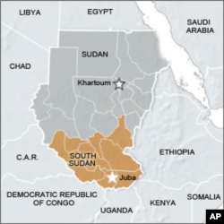 Map of Sudan and South Sudan.