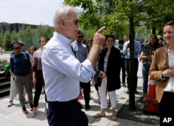 Former U.S. vice president and Democratic presidential candidate Joe Biden speaks to people in downtown Boston, Massachusetts, June 5, 2019.