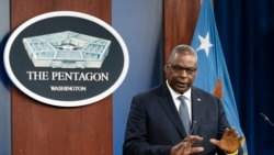 FILE: Secretary of Defense Lloyd Austin speaks during a media briefing at the Pentagon, Nov. 17, 2021, in Washington.