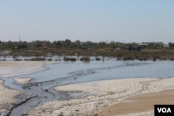 Luapan lumpur panas Lapindo Brantas mengalir ke arah utara menuju permukiman di Desa Gempolsari, Sidoarjo. (VOA/Petrus Riski)