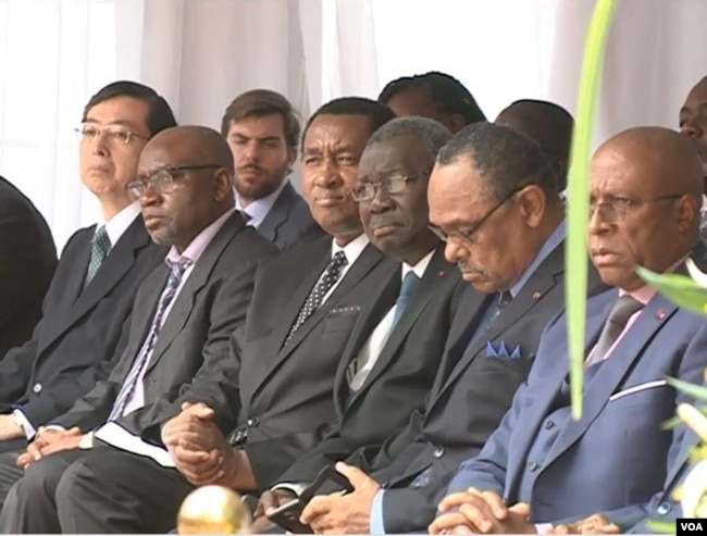 Senior Cameroon officials are seen at the inauguration ceremony, in Yaounde, Cameroon, Dec. 3, 2018. (M. Kindzeka/VOA)