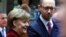 Germaniya kansleri Angela Merkel va Ukraina Bosh vaziri Arseniy Yatsenyuk Bryusselda, 6-mart, 2014-yil