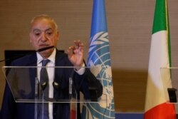 FILE - U.N. special envoy to Libya Ghassan Salame holds a press conference in Rome, June 28, 2019.