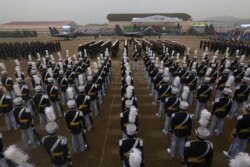 South Korean Army soldiers participate in the 71st anniversary of Armed Forces Day at the Air Force Base in Daegu, South Korea, Oct. 1, 2019.