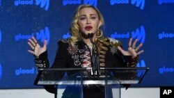 Honoree Madonna accepts the advocate for change award at the 30th annual GLAAD Media Awards at the New York Hilton Midtown, May 4, 2019, in New York. 
