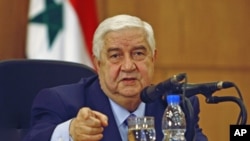 Syrian Foreign Minister Walid al-Moualem talks during a news conference in Damascus, Syria, January 24, 2012.