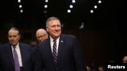 Representative Mike Pompeo (R-Kansas) arrives to testify before a Senate Intelligence hearing on his nomination to head the CIA on Capitol Hill in Washington, Jan. 12, 2017.