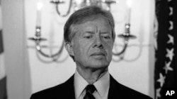 President Jimmy Carter as he appeared at the White House in Washington on April 11, 1980. Within the last week Carter severed diplomatic relations with Iran and order their diplomats out of the country. He threatened to use legal means to keep U.S. athlet