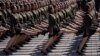 Korean People's Army (KPA) soldiers march during a mass rally on Kim Il Sung square in Pyongyang, North Korea. Thousands of North Korean troops followed by artillery and tanks paraded through Pyongyang as the nuclear-armed country celebrated its 70th birthday.