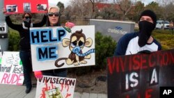 Des militants pour la protection des animaux le 14 décembre 2012, devant le laboratoire de recherche Charles River à Reno, Nevada, USA (AP Photo/Scott Sonner)